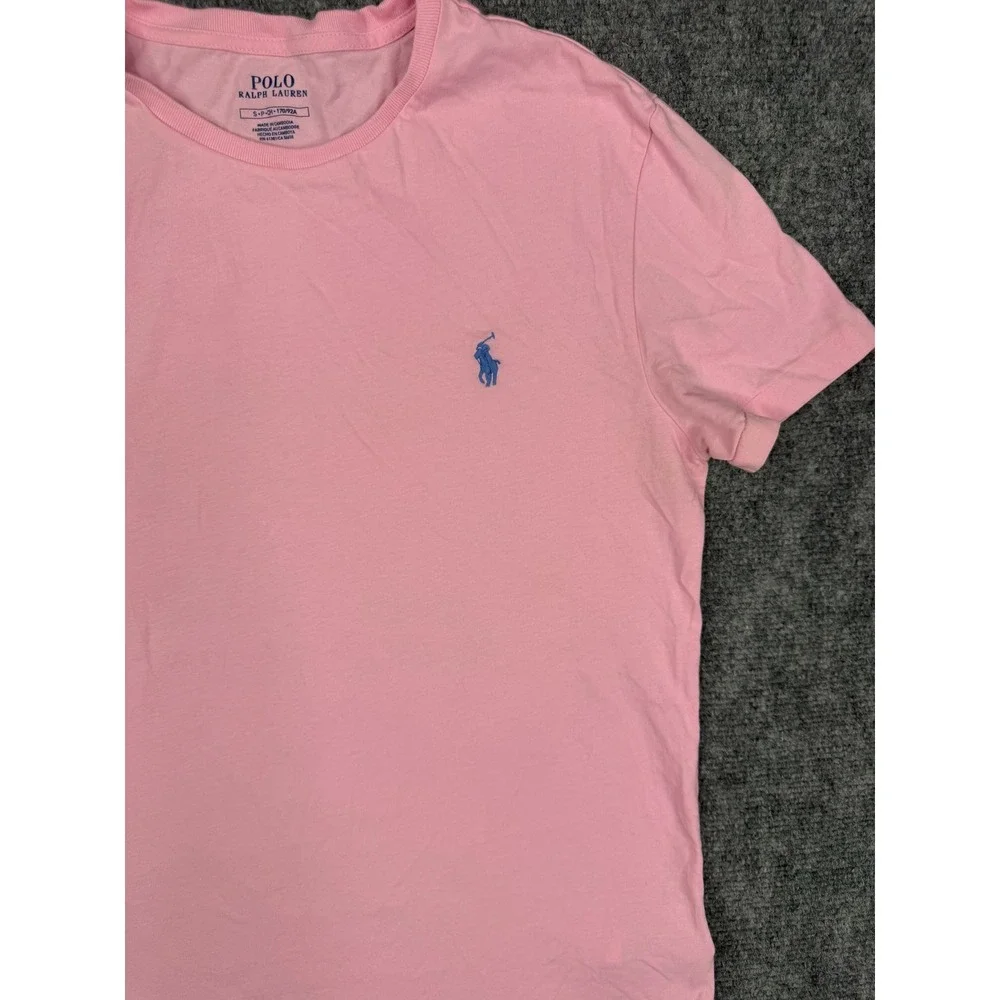 Polo Ralph Lauren Pink Cotton Short Sleeve T-Shirt Mens Small Blue Pony Logo